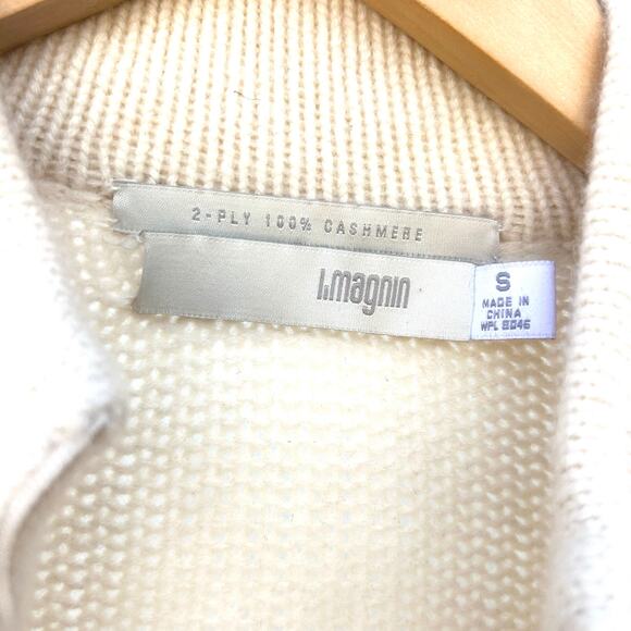 I. Magnin 2-Ply Cashmere Full Zip Cardigan Sweater Cream Ecru Small Stand Collar - Picture 4 of 9